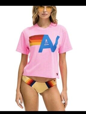 NEW AVIATOR NATION logo boyfriend tee in neon pink Small